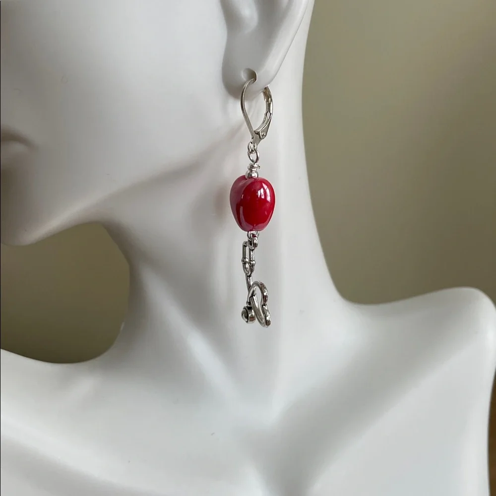 HAND CRAFTED STETHOSCOPE & RED HEART DANGLE EARRINGS  Nurse or Doctor Gift